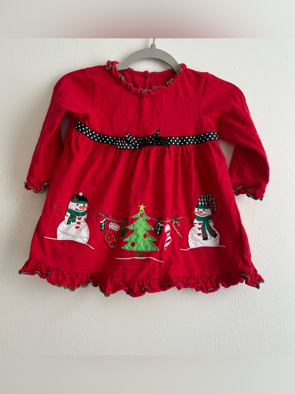 Good Lad Girls 2T Red Christmas Snowman Knit A-Line Dress Long Sleeve Ruffle